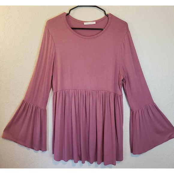 Lake Flower Romantic Gathered Boho Tunic Size Large - Picture 1 of 7